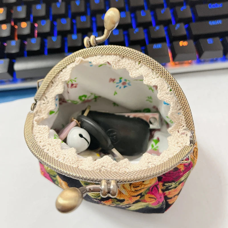 Kiss-Lock Mini Change Pouch - Vintage Floral Coin Purse