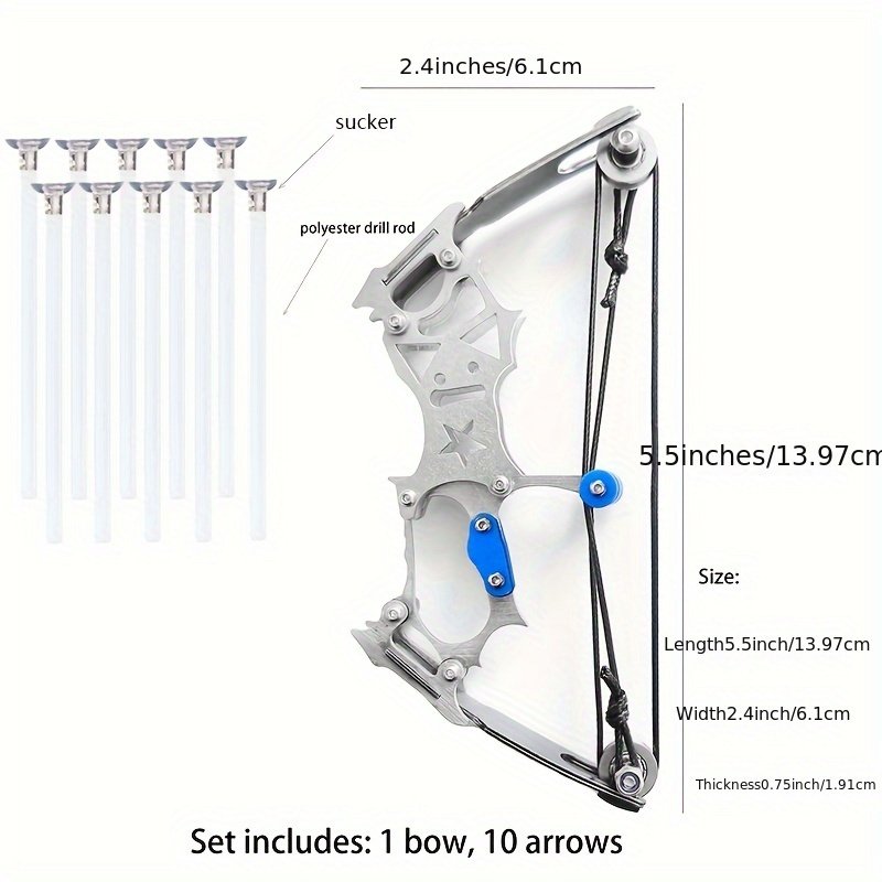 Mini Archery Bow Set – 5.5” Stainless Steel Pocket Bow with 10 Arrows - Image 6
