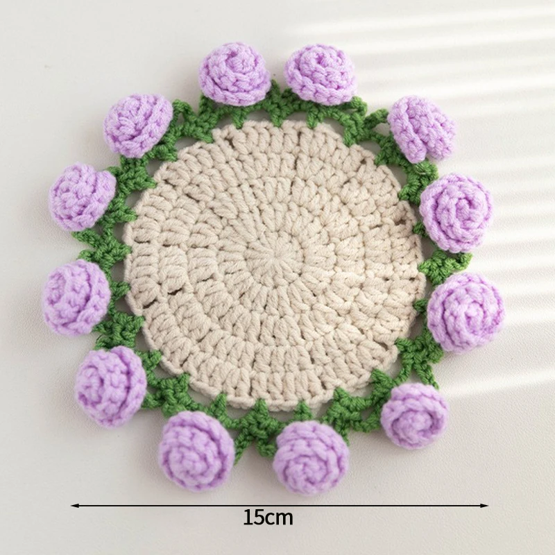 Mini Crochet Rose Coaster Set | Handmade Flower Coasters & Desk Decor - Image 20