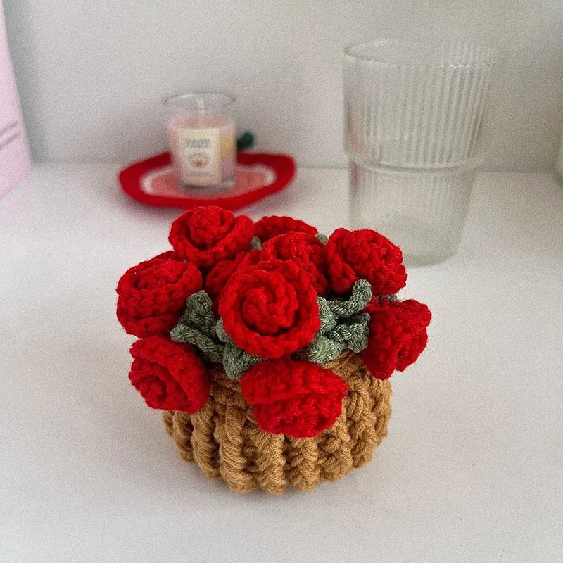 Mini Crochet Rose Coaster Set | Handmade Flower Coasters & Desk Decor - Image 29