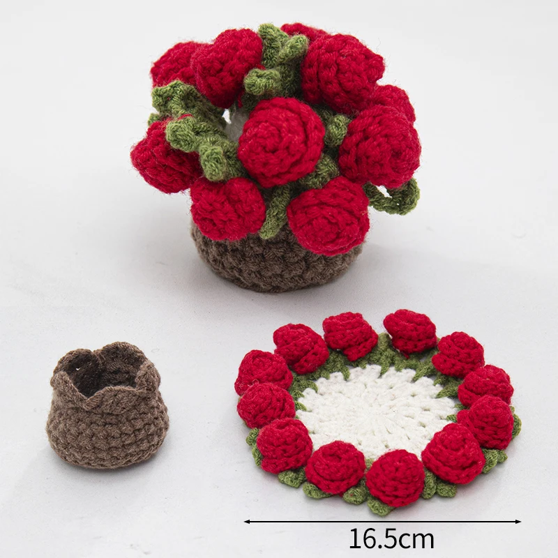 Mini Crochet Rose Coaster Set | Handmade Flower Coasters & Desk Decor - Image 17