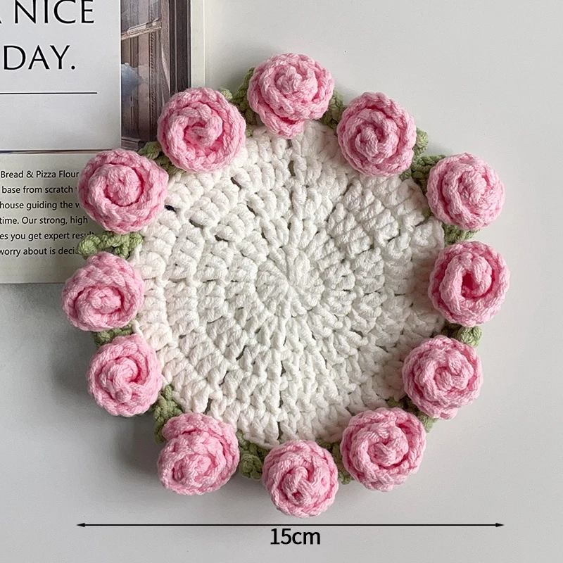 Mini Crochet Rose Coaster Set | Handmade Flower Coasters & Desk Decor - Image 18