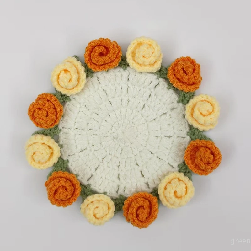 Mini Crochet Rose Coaster Set | Handmade Flower Coasters & Desk Decor - Image 4