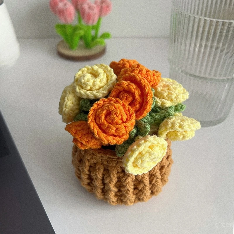 Mini Crochet Rose Coaster Set | Handmade Flower Coasters & Desk Decor - Image 5