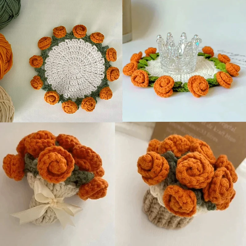 Mini Crochet Rose Coaster Set | Handmade Flower Coasters & Desk Decor - Image 39