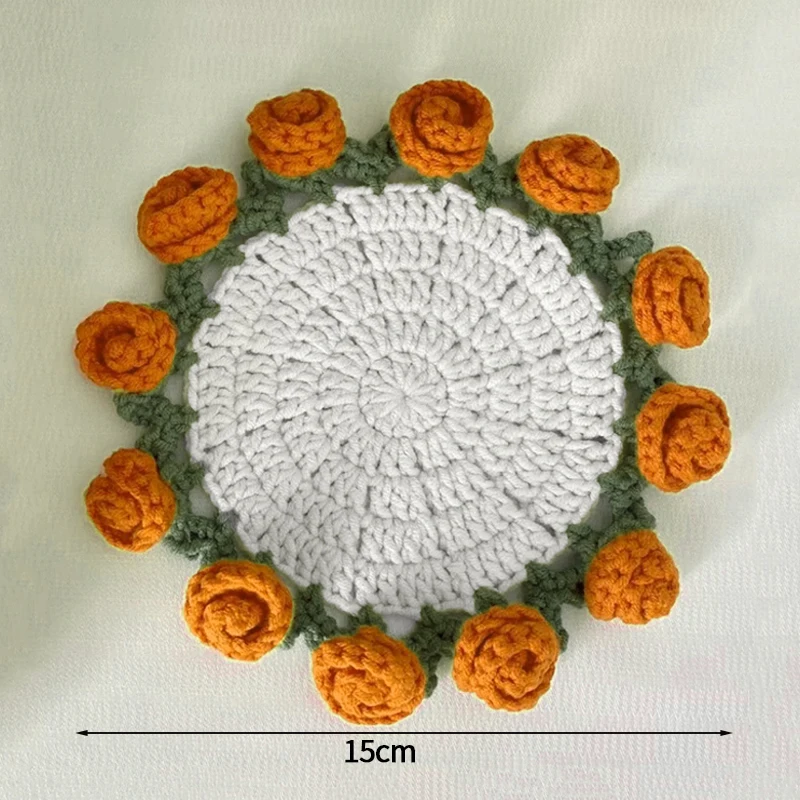 Mini Crochet Rose Coaster Set | Handmade Flower Coasters & Desk Decor - Image 19
