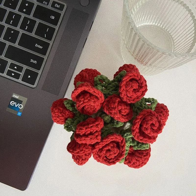 Mini Crochet Rose Coaster Set | Handmade Flower Coasters & Desk Decor - Image 35