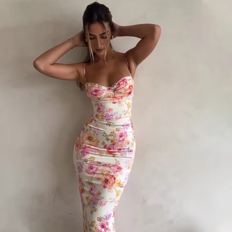 Floral Corset Maxi Dress – Slim Fit Spaghetti Strap Summer Dress - Image 3