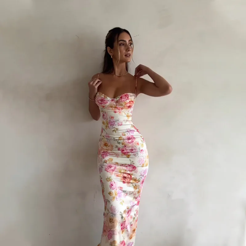 Floral Corset Maxi Dress – Slim Fit Spaghetti Strap Summer Dress - Image 2