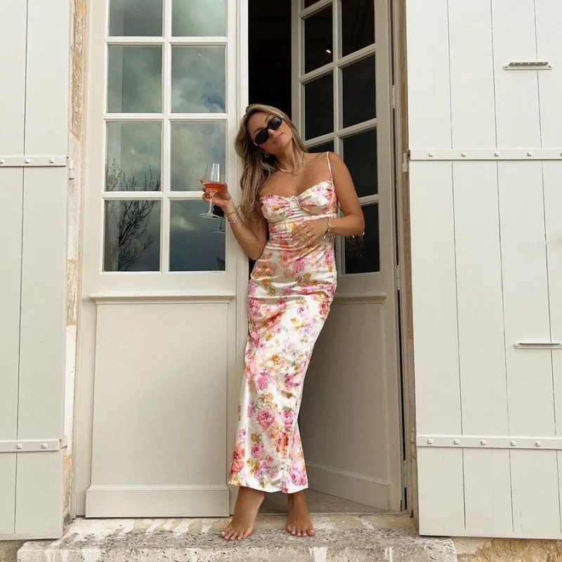 Floral Corset Maxi Dress – Slim Fit Spaghetti Strap Summer Dress - Image 13