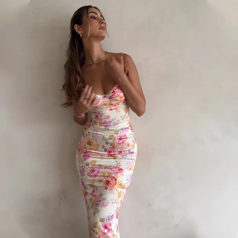 Floral Corset Maxi Dress – Slim Fit Spaghetti Strap Summer Dress - Image 9