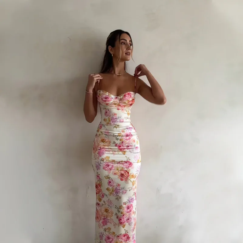Floral Corset Maxi Dress – Slim Fit Spaghetti Strap Summer Dress - Image 4